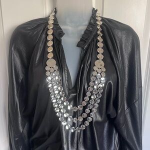 Vintage stamped SIMONA COLLINI Italy stainless steel 34" silver disk necklace